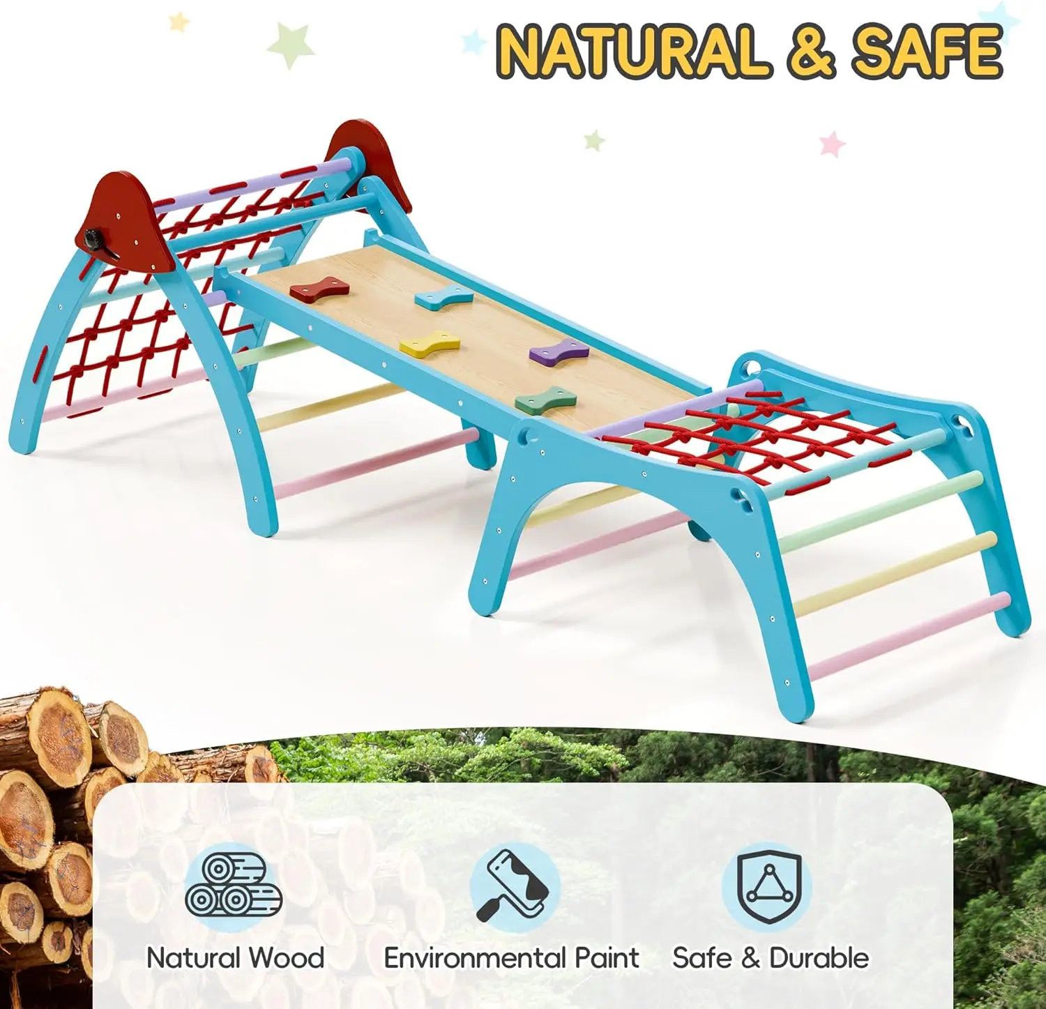 Pikler Triangular Set, Foldable Wooden Pickler Climbing Set, Indoor Playground Jungle Gym, 6 in 1 Pikler Triangle Climbing Set f