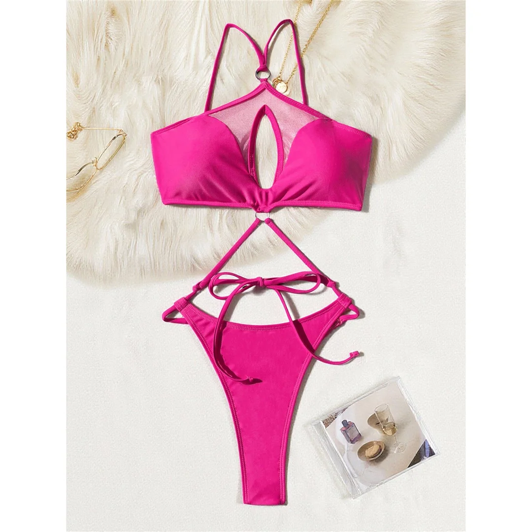 S - XL Cut-Out-Netzstoff, durchsichtig, hoher Beinausschnitt, Damen-Badeanzug, einteiliger Badeanzug, Damen-Monokini, gepolsterter Badeanzug, Badebekleidung, Badeanzug, V8008 – Detail 4