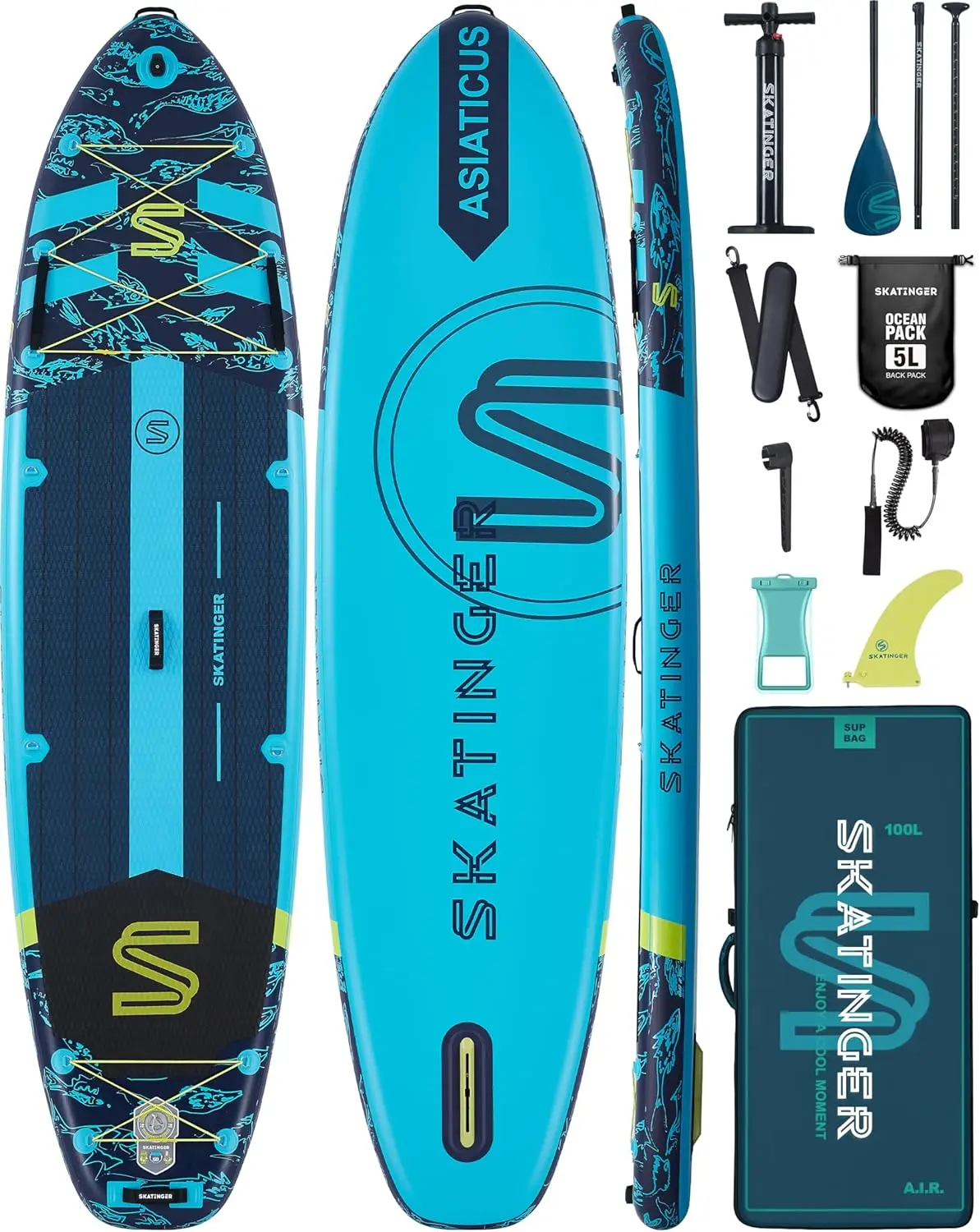 

11'6×35" Super Wide Inflatable Stand Up Board, Ultra Stable Wide SUP for 2+1 People/Family/Big Size w/Shoulder Strap