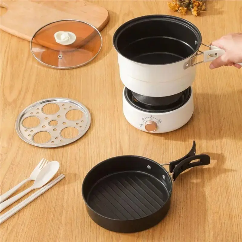 SYW-Portable 1.6L Electric Cooker Cooking Pot Foldable Hotpot Multi-Cooker Split Type Rice Cooker Frying Pan Home Travel EU Plug