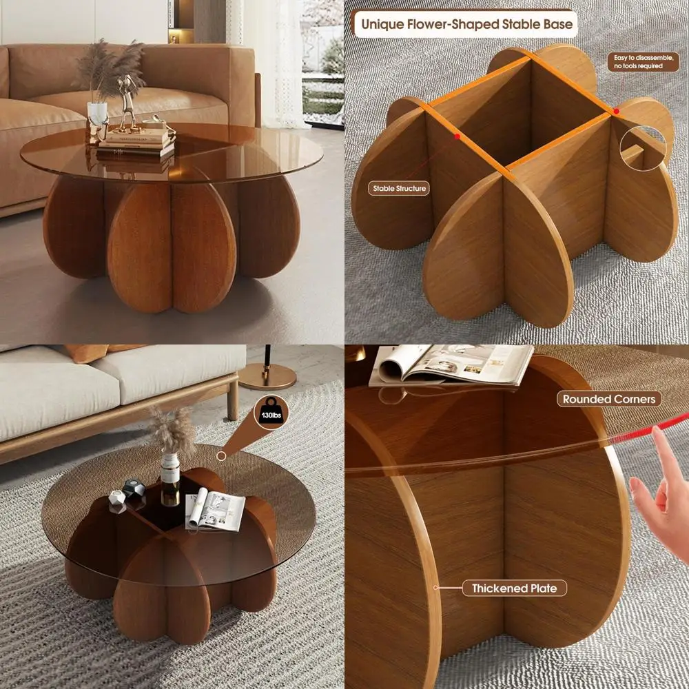 

Коктейльный столик в деревенском стиле с круглым центром и ножками из массива дерева для гостиной, стеклянная столешница 31,5