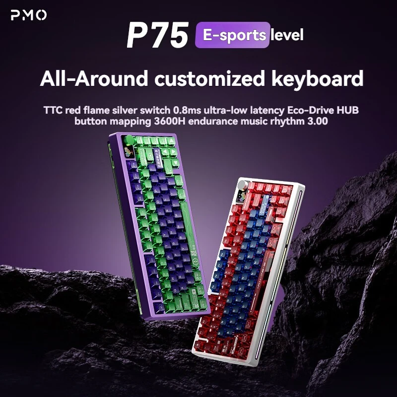 

PMO P75 Tri-Mode Keyboard Customized 75%layout Bluetooth 2.4G Wireless Hot Swap RGB Gasket Gaming Office Mechanical Keyboards