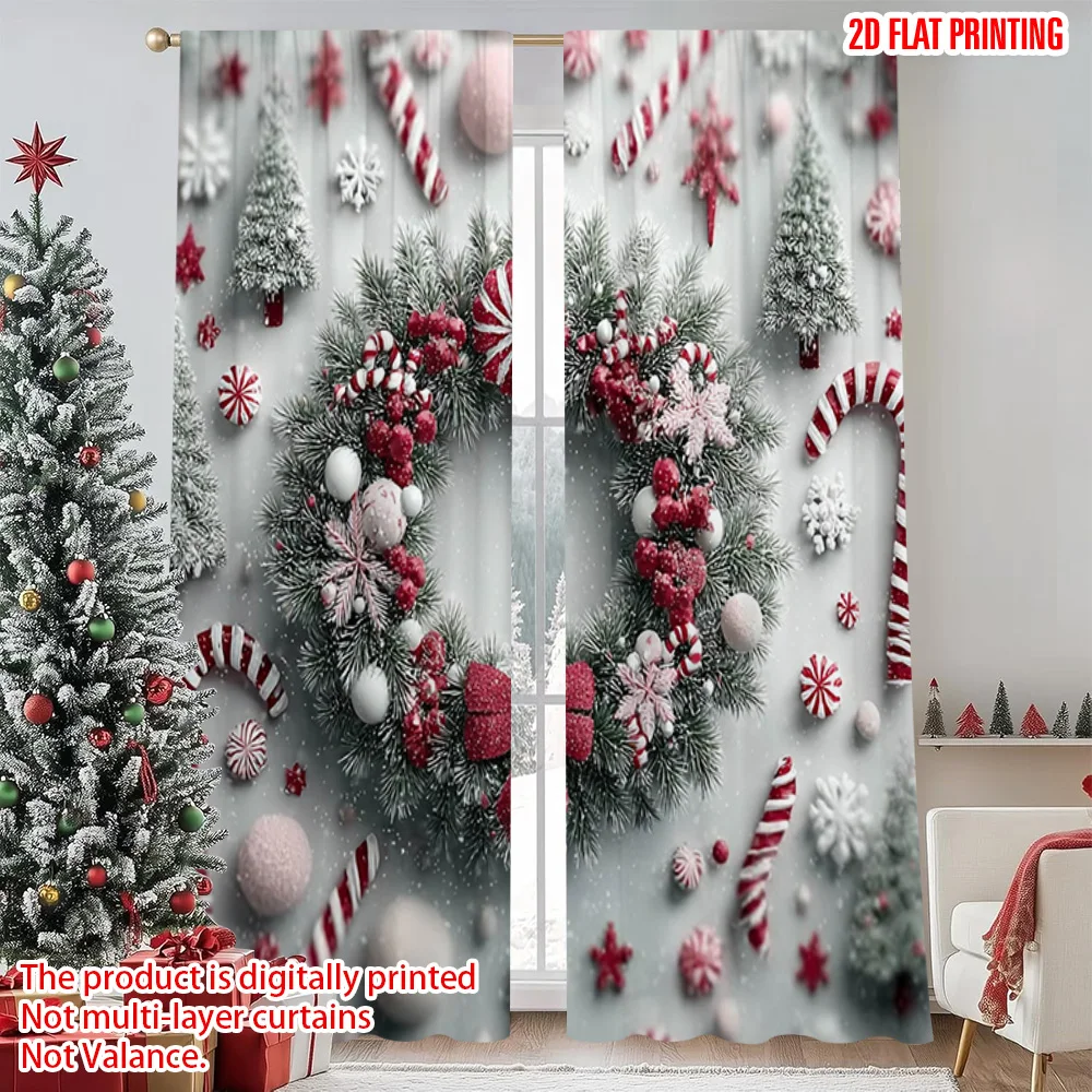 

2pcs 2D flat printing Christmas Drapes Christmas wreath Versatile 100% Polyester Without Electricity Family Party Decoration