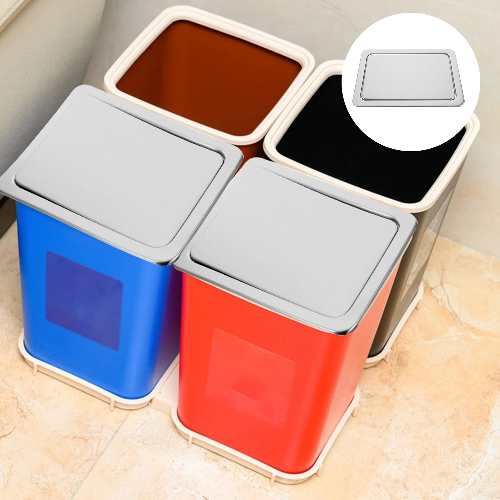 

Stainless Steel Trash Bin Cover 430 Round Small Silver Garbage Lid Flap Tooling Waste Swing Replacement Countertop