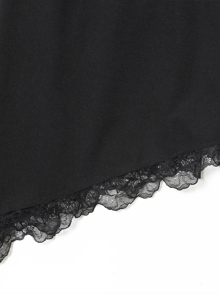 النمط الأوروبي والأمريكي الخريف موضة جديدة مثير الملابس النسائية السوداء ضئيلة عارية الذراعين الدانتيل الرسن الرقبة الأعلى