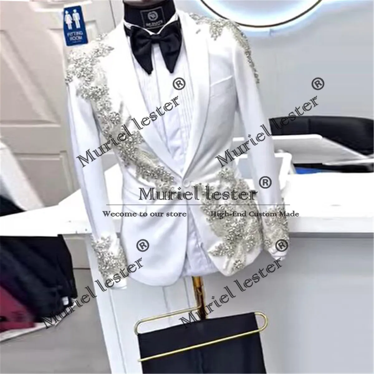 

Beads Stones Appliques Suits Men For Wedding Luxury Single Breasted Jacket Pants 2 Pieces Groom Formal Party Tuxedos Man Dresses