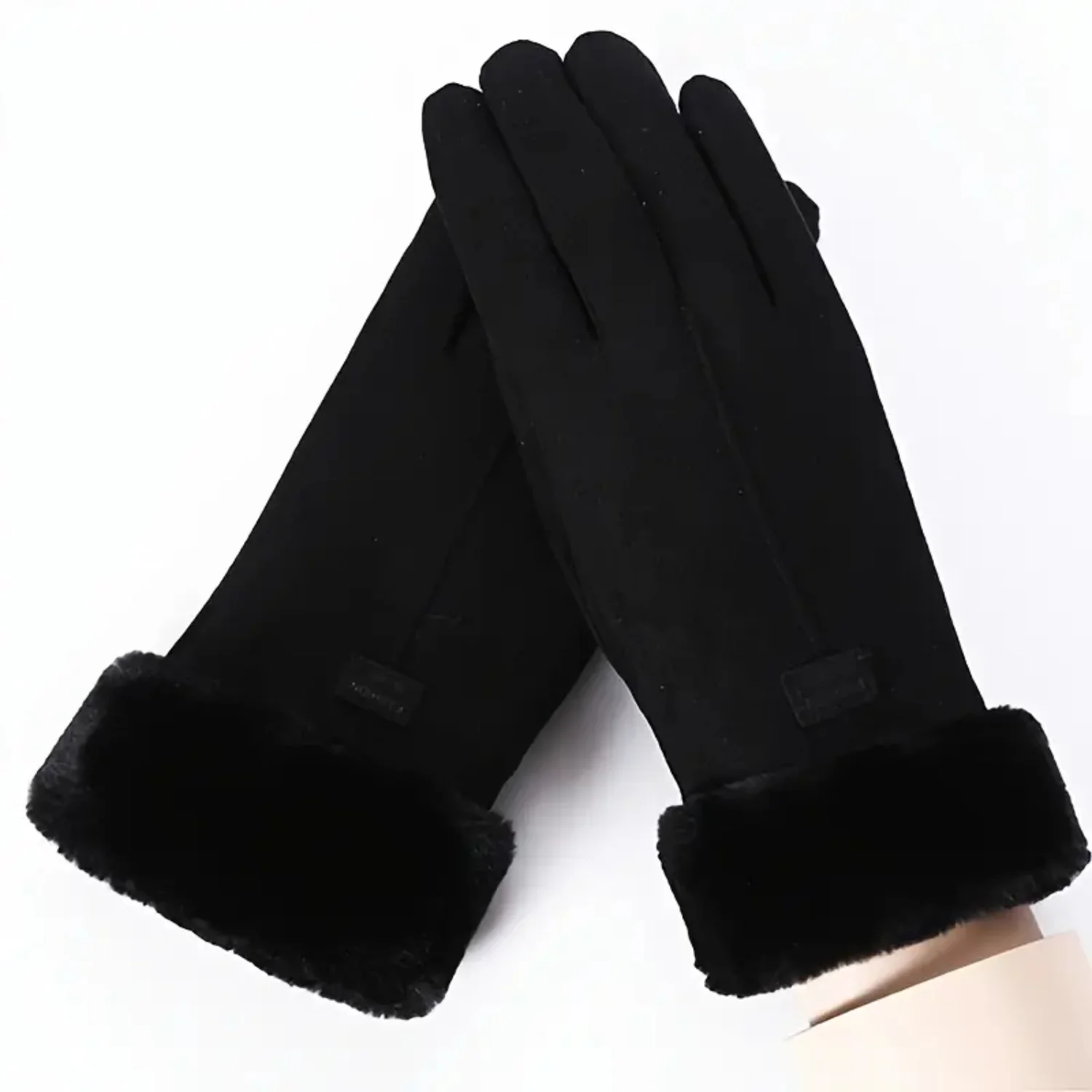 Elegant Winter Fluff Solid Color Warm Gloves for Women - Pair with Skirt or Shirt for Fashionable Look Nail press White nails