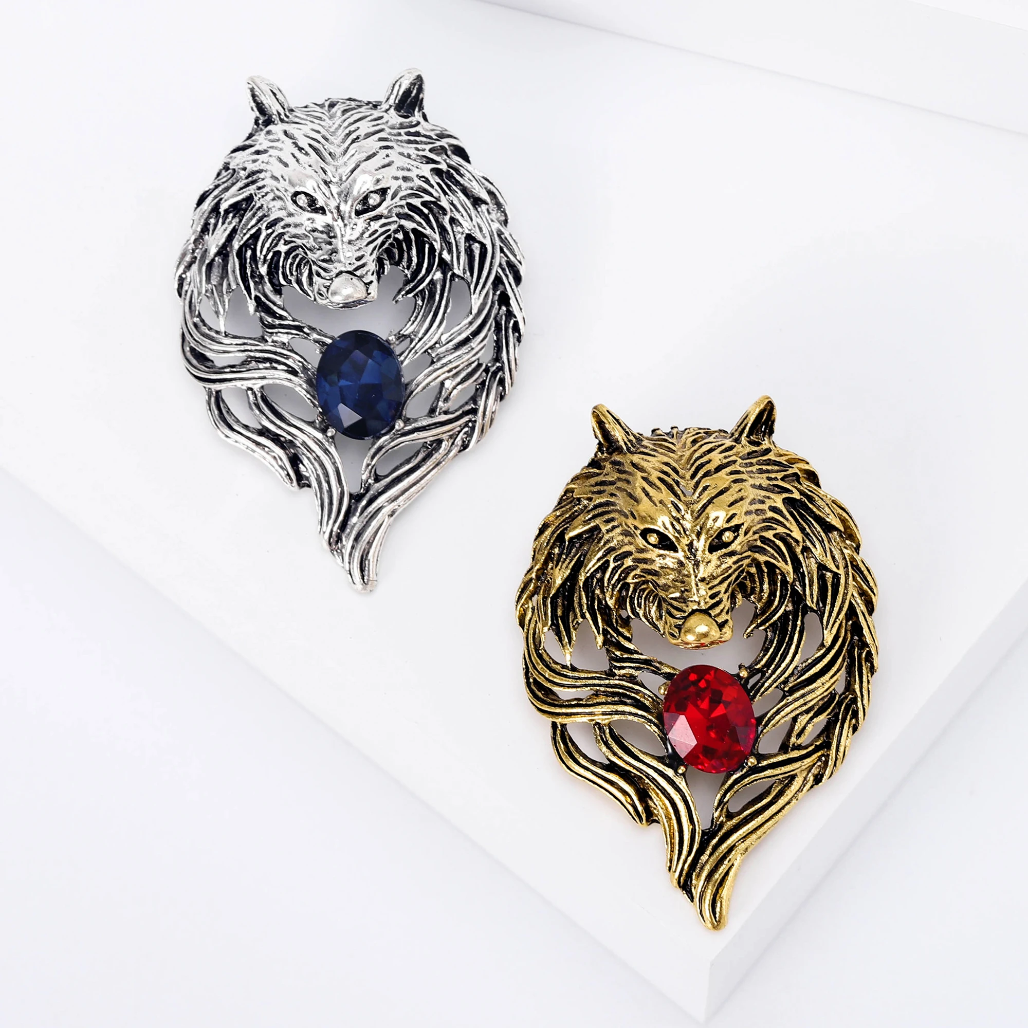 Rhinestone Tiger Head Brooches for Women Unisex Pearl Bear Pins Wolf Lapel Pins Banquet Party Backpack Gifts Jewelry Accessories image 4