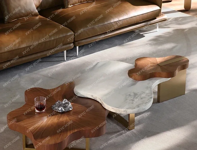 

NNCreative High-end Coffee Table Clouds Special-shaped Walnut Solid Wood Short Table Simple And Modern