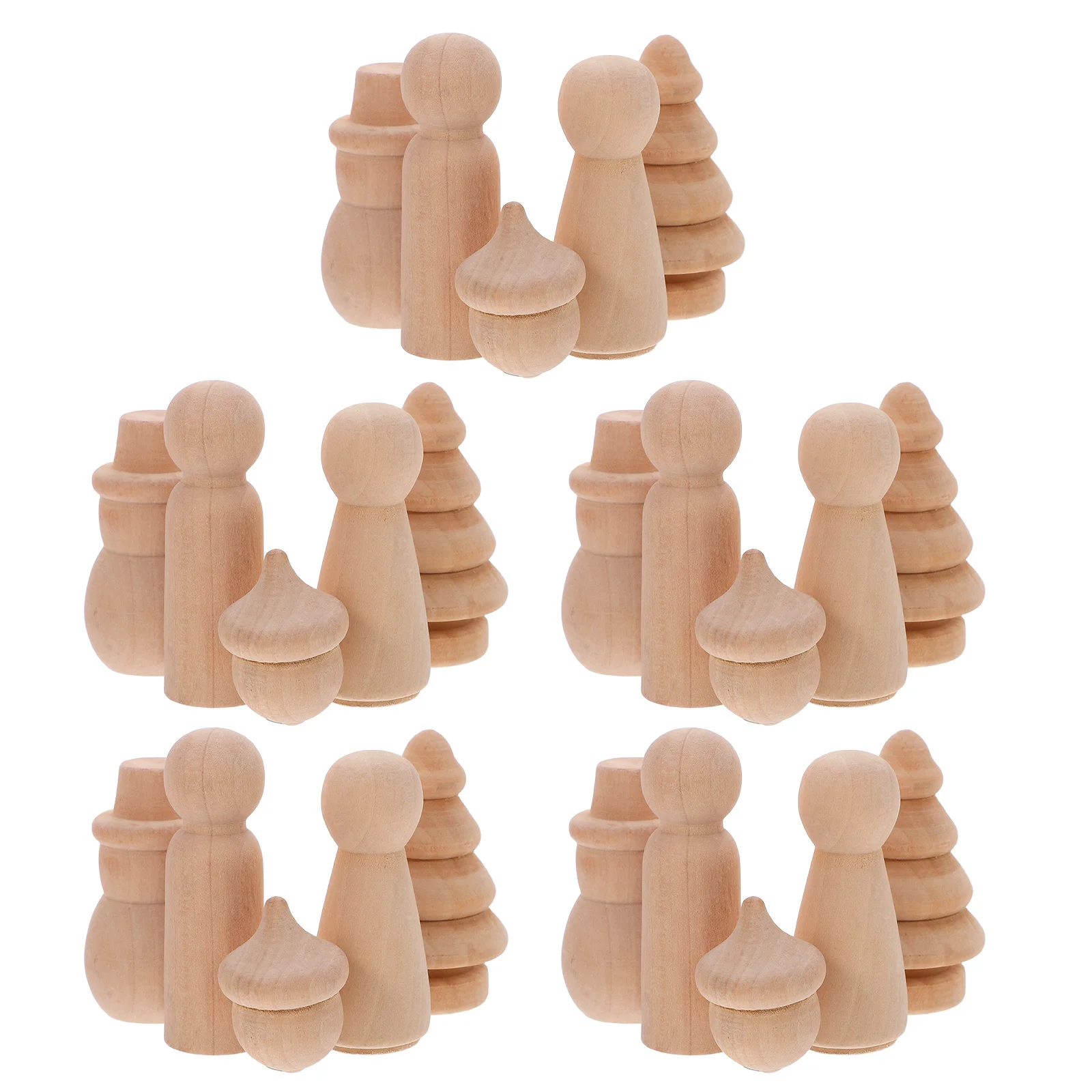 

30pcs Christmas Wooden Peg Unfinished Natural Wood Figures For Diy Painting Holiday Decorations Snowman Craft Shapes Art