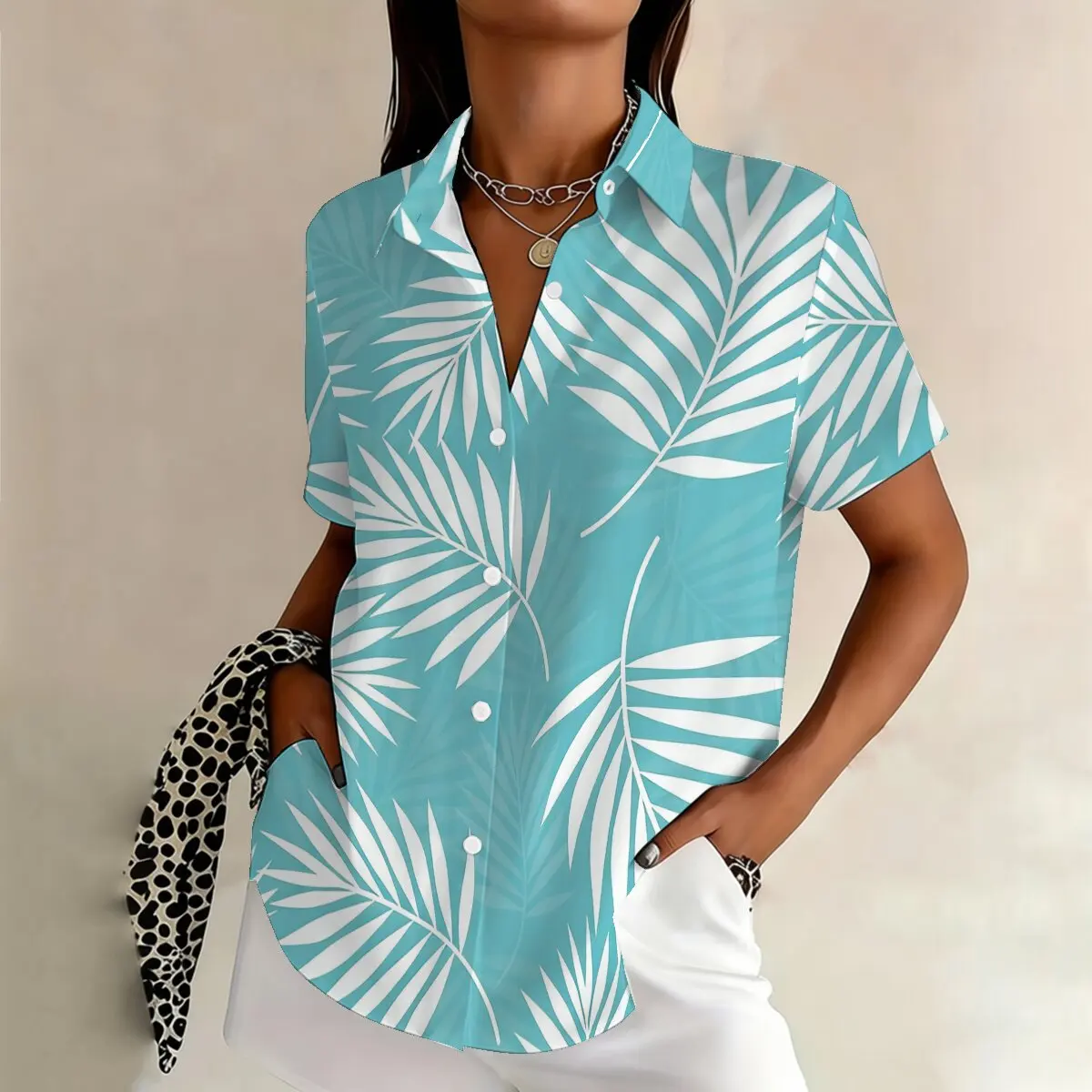 

Женская рубашка с короткими рукавами и цветочным принтом в отпускном стиле, свободного и струящегося кроя, универсальная, подходит для поездок на пляж.