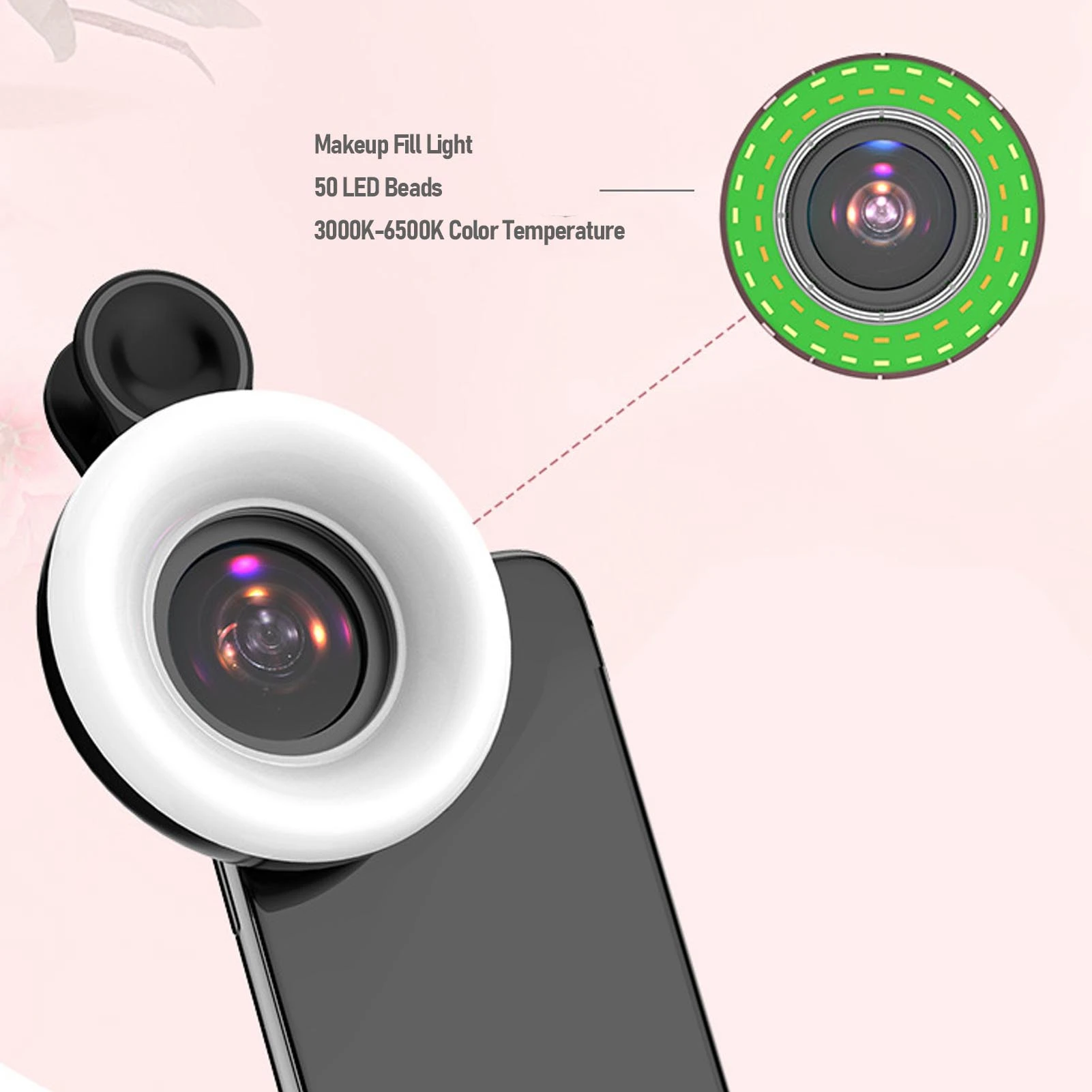 Macro Photography Lens Phone Macro Lens with LED Fill Light 15X High Definition Lens for Eyelashes Jewelry Detail Photography