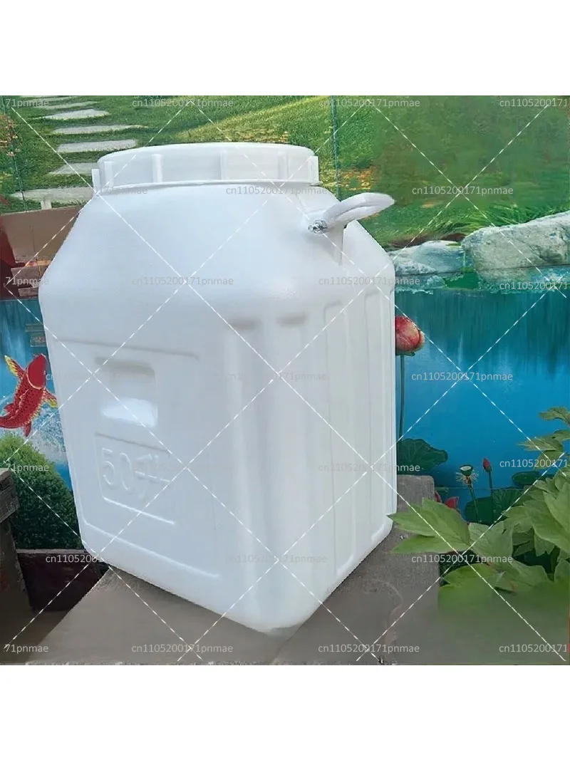 Plastic Square 50L Large Storage Bucket with Lid, Food Grade Household Container, Vertical Honey Bucket for Kitchen Organization