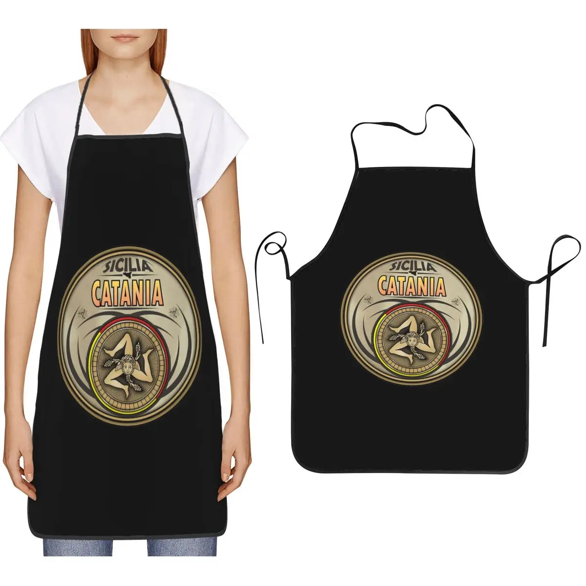 Catania Sicilia Sicily Trinacria Symbol Aprons Chef Cooking Cuisine Tablier Bib Kitchen Cleaning Pinafore for Women Men