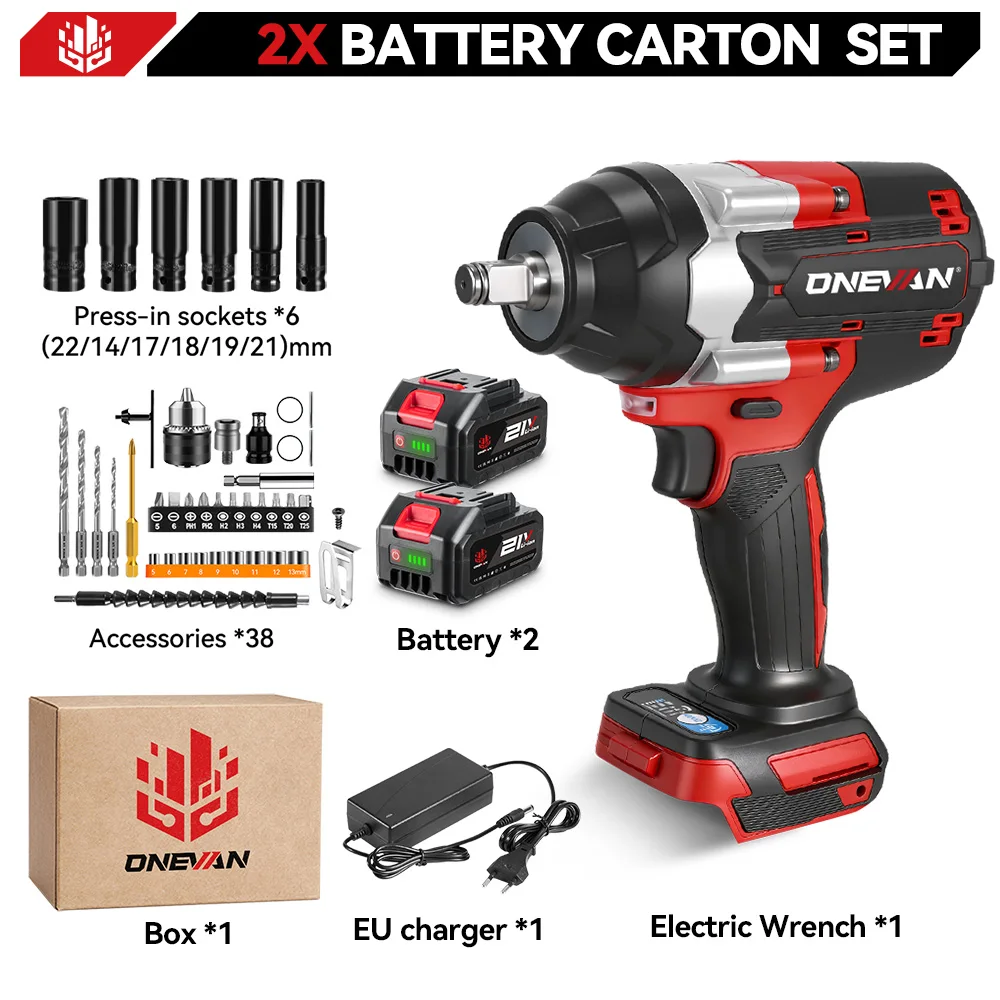 ONEVAN 1800N.M borstelloze elektrische slagmoersleutel 1/2 inch lithium-ionbatterij draadloos elektrisch gereedschap voor Makita 18V batterijpin