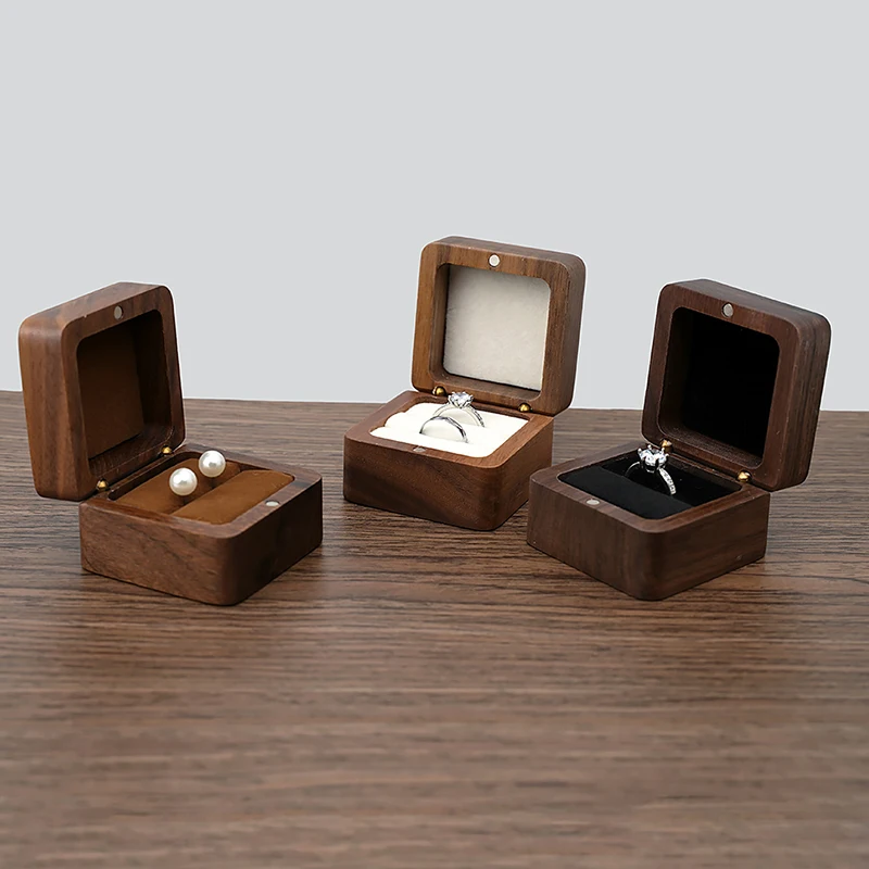 Wooden Ring Box Jewelry Display Lover Ring Holder Proposal Engagement wedding Organizer Golden Marriage Anniversary Love Gift