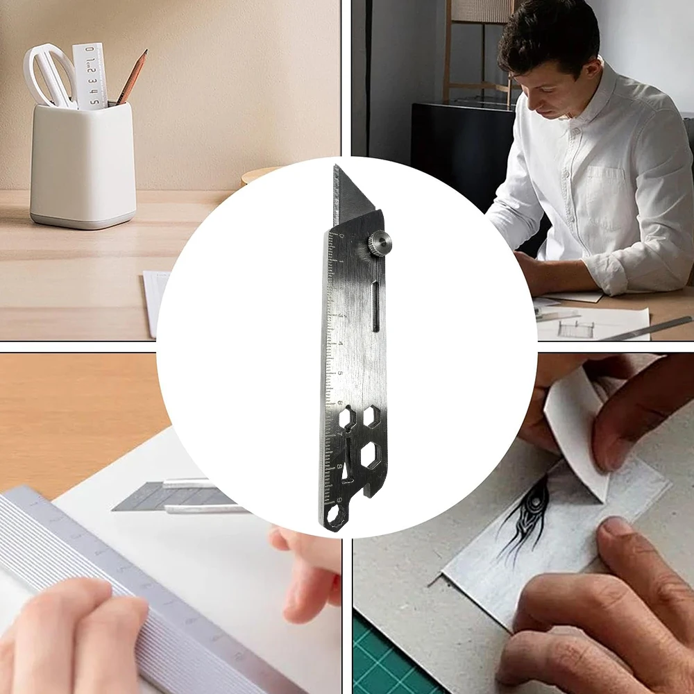 Retractable 6-in-1 Utility Knife Heavy Duty with Handle, Cardboard Box Paper Cutter Can Opener for Shipping Warehouse Office DIY