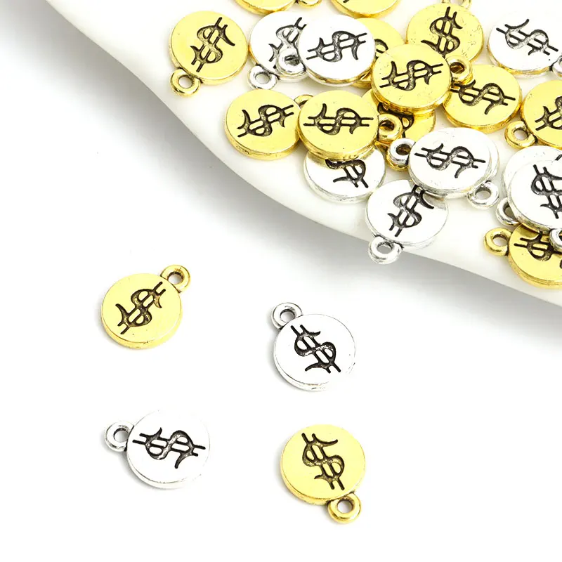 20pcs Retro Stylish Dollar Symbol Round Crafts Charms Recruiting Wealth Pendant for DIY Hip Hop Style Necklace Bracelet Keychain