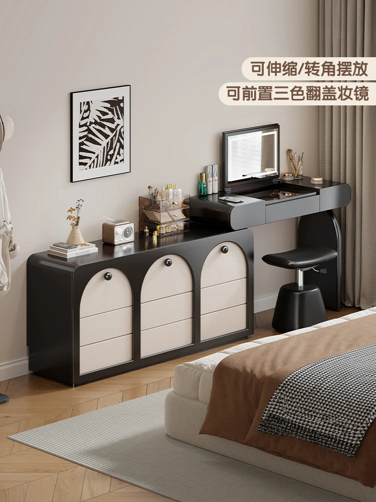 French retro cream style makeup table storage cabinet desk black high-end bedroom nine-bucket cabinet integrated dresser