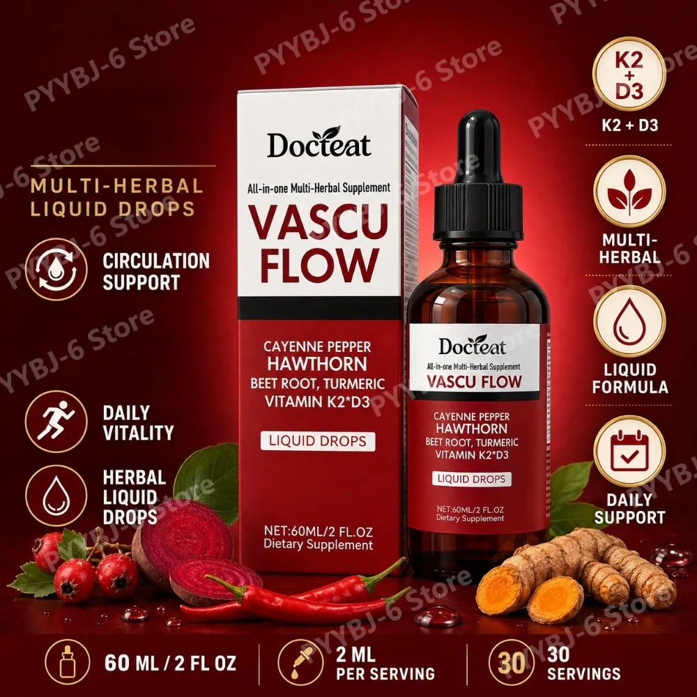 

Docteat Multi-Herbal Liquid Drops Hawthorn Cayenne Beet Root Turmeric Vitamin K2 D3 Circulation Support 60mL Dropper Bottle