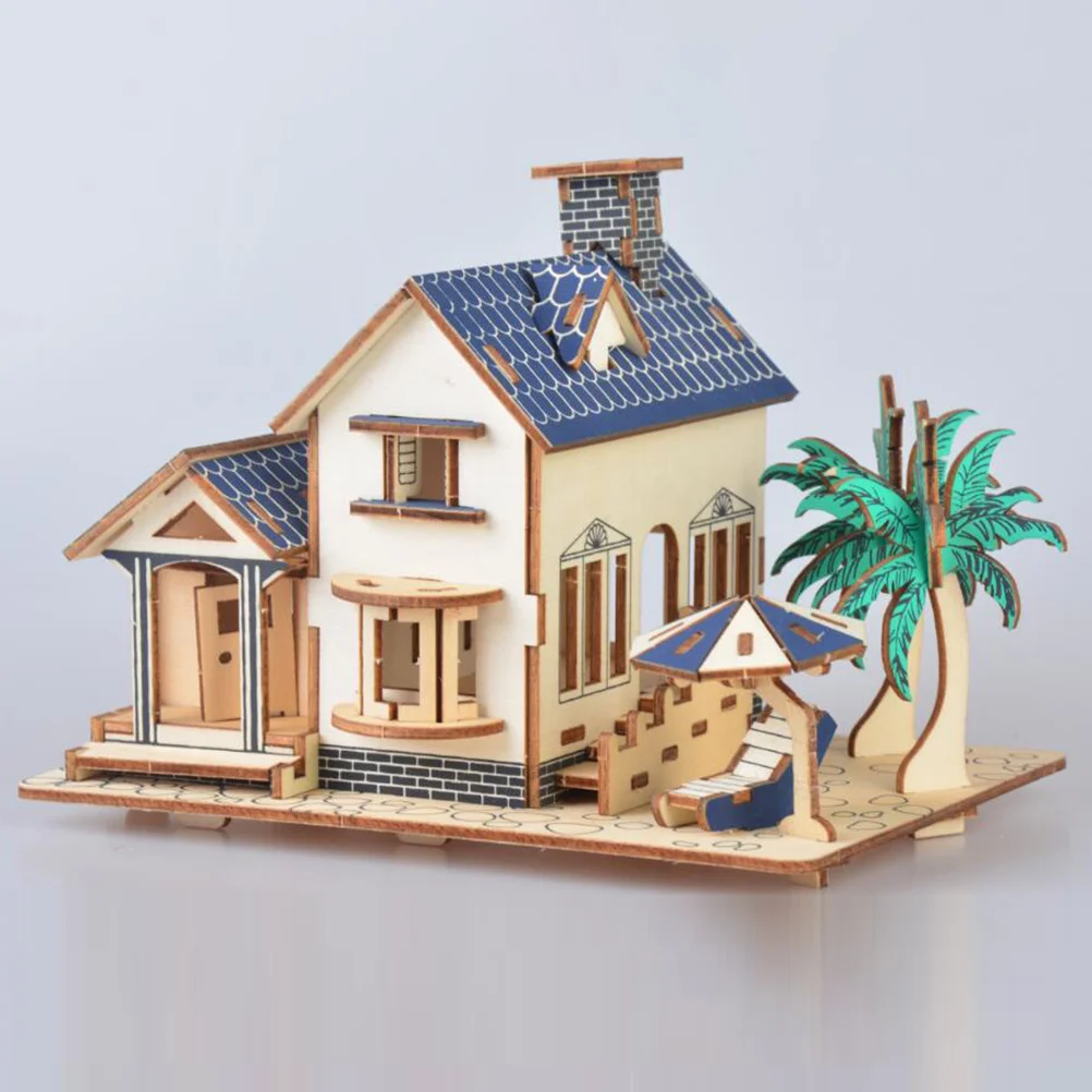 

3D Wooden Beach House Puzzle Attractive Creative Educational DIY Children Gift for Birthday Christmas Room Decor