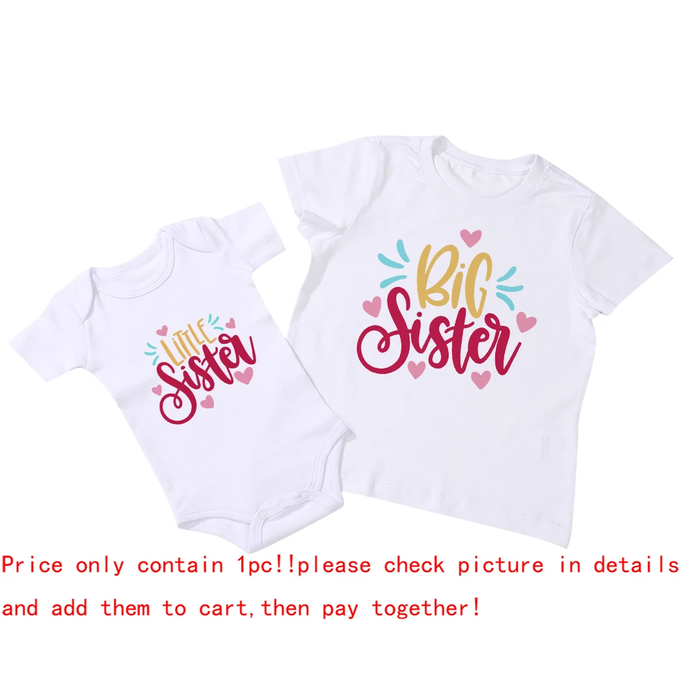 Sibling Sister Matching T-shirts Big Sister Little Sister Matching Shirts Kids Tops Baby Bodysuits Pregnancy Announcement Tees