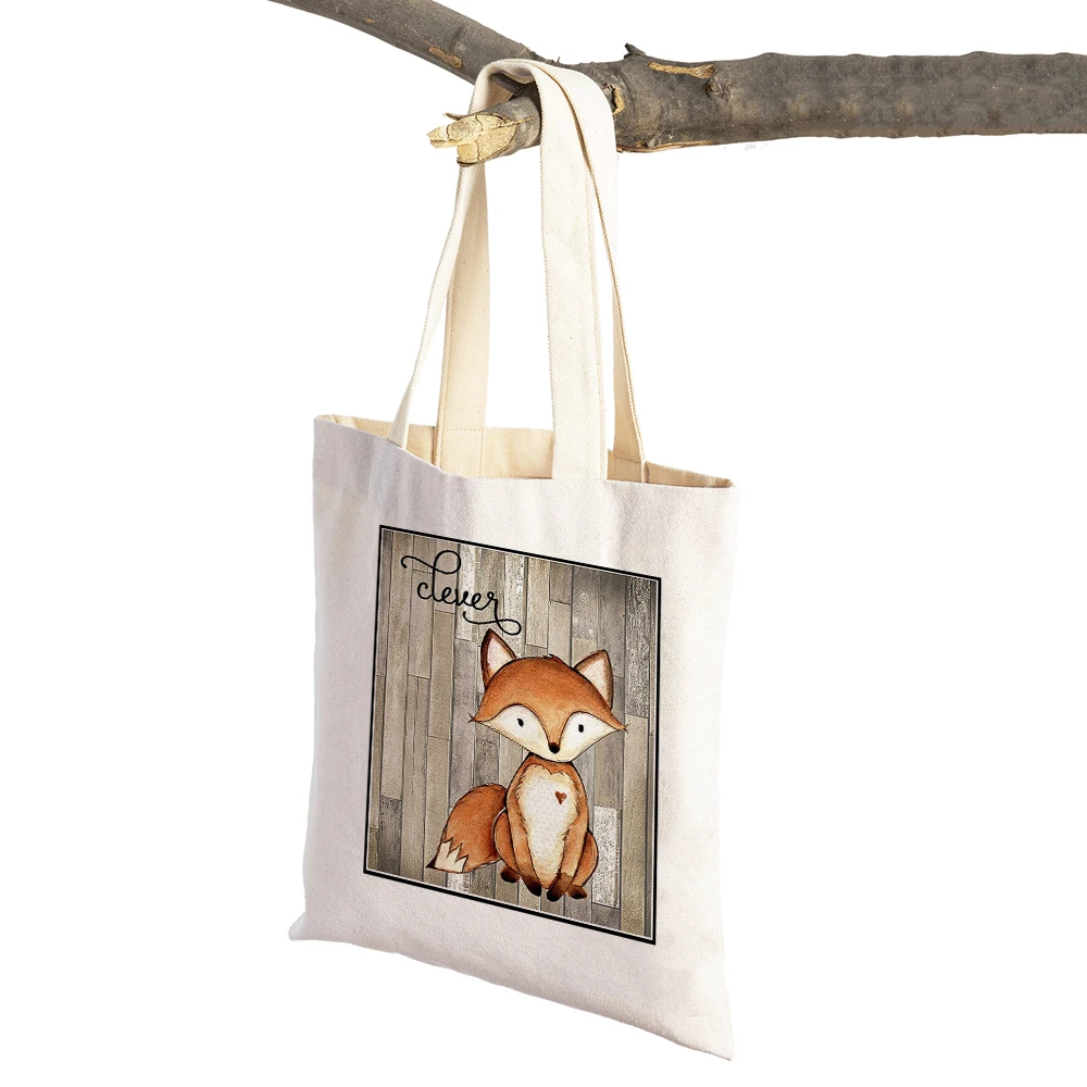 Nordic Casual Colorful Fox Owl Cute Cartoon Animal Women Supermarket Shopper Bag Foldable Reusable Canvas Shoulder Shopping Bags