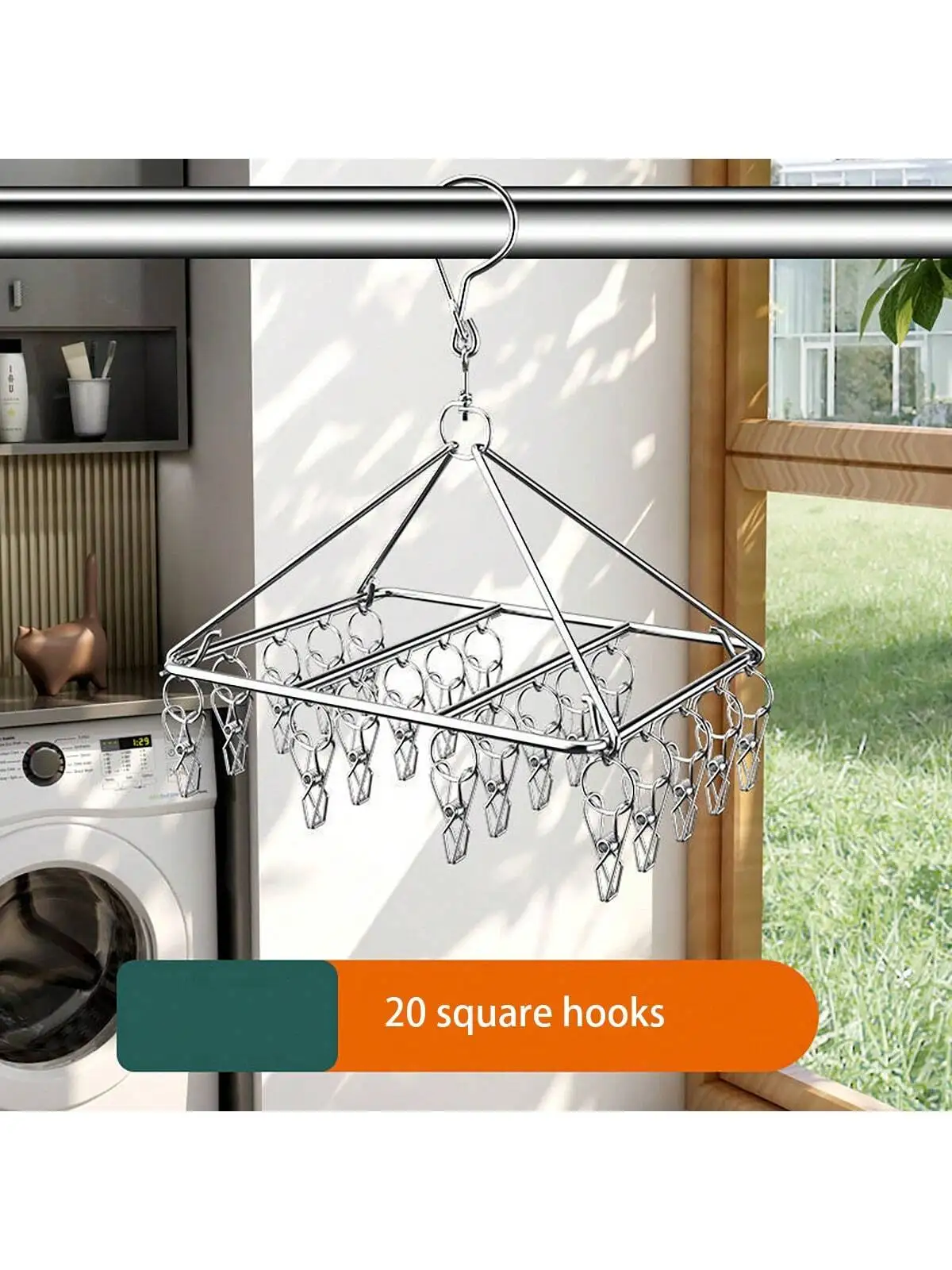 1pc varal de aço inoxidável com vários clipes, varal com rack de roupa interior, rack de meias, bebê multi