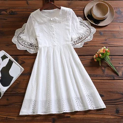 Mori girl solid vestidos New summer fashion manica corta donna vintage white dress