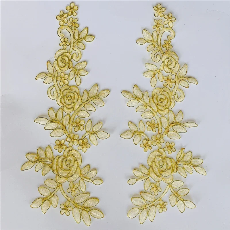 Handmade Embroidered Applique, Border Mirror Flowers, DIY Jewelry, Wedding Dress Accessories, 10Pcs, 5Pair, 19 Colors, RS2460