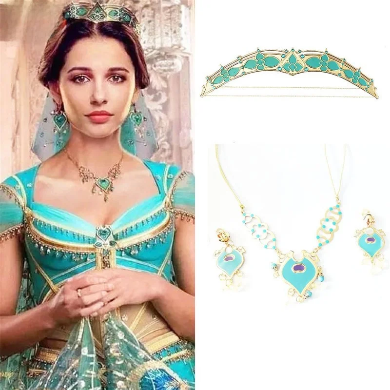 

Aladdin Lamp Princess Jasmine Halloween Stage Performance Accessories Earrings Necklace Set Cartoon Anime Princess Costumes