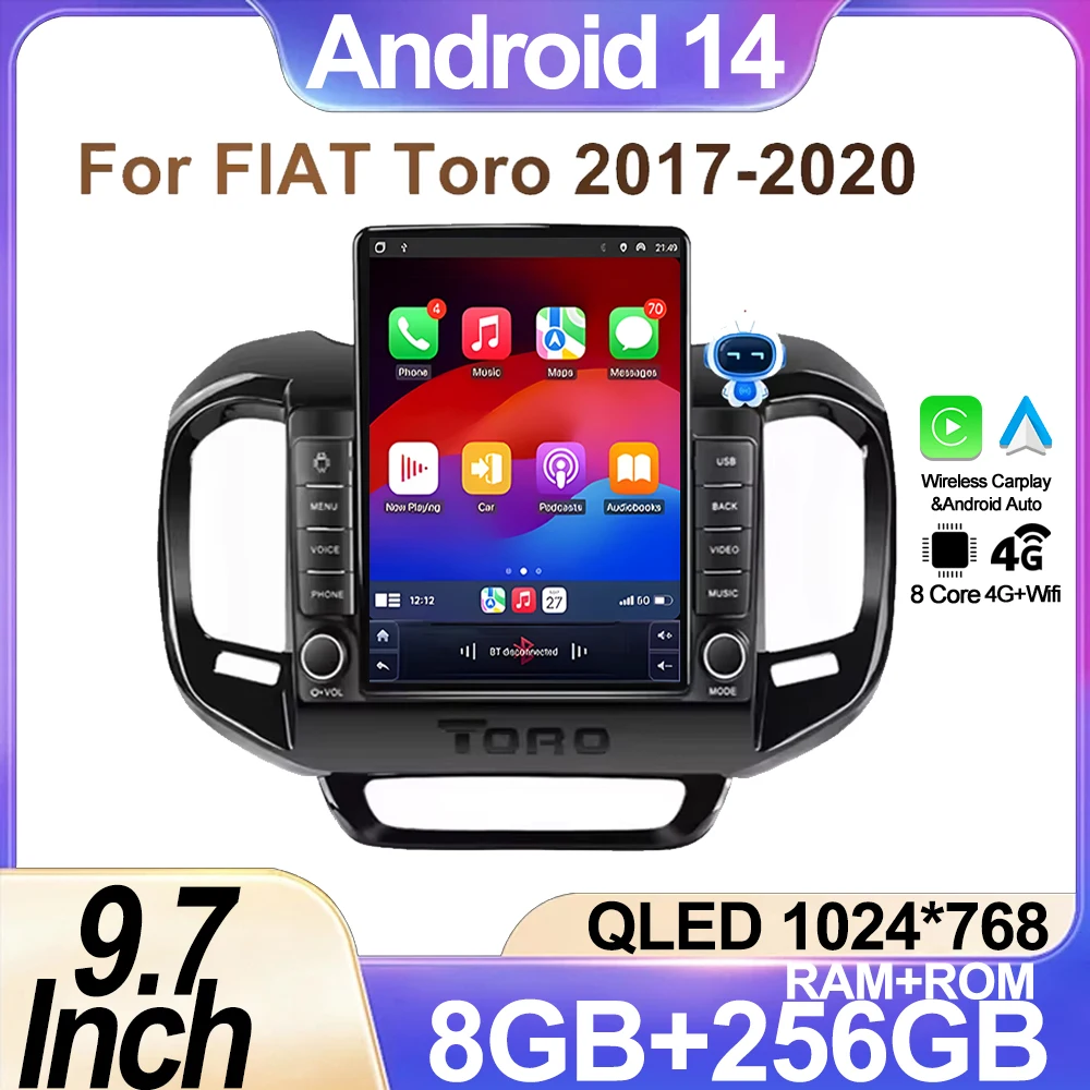 9.7 inch Android For FIAT Toro 2017-2020 Car Radio 2 din Carplay GPS Navigation Bluetooth Intelligent System 8 Core Wifi DSP