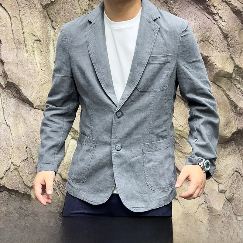 

Spring Summer Thin Casual Men's Business Suit Jacket Standard Fit Fashion Urban Style Long Sleeve Two Button Single Crotch