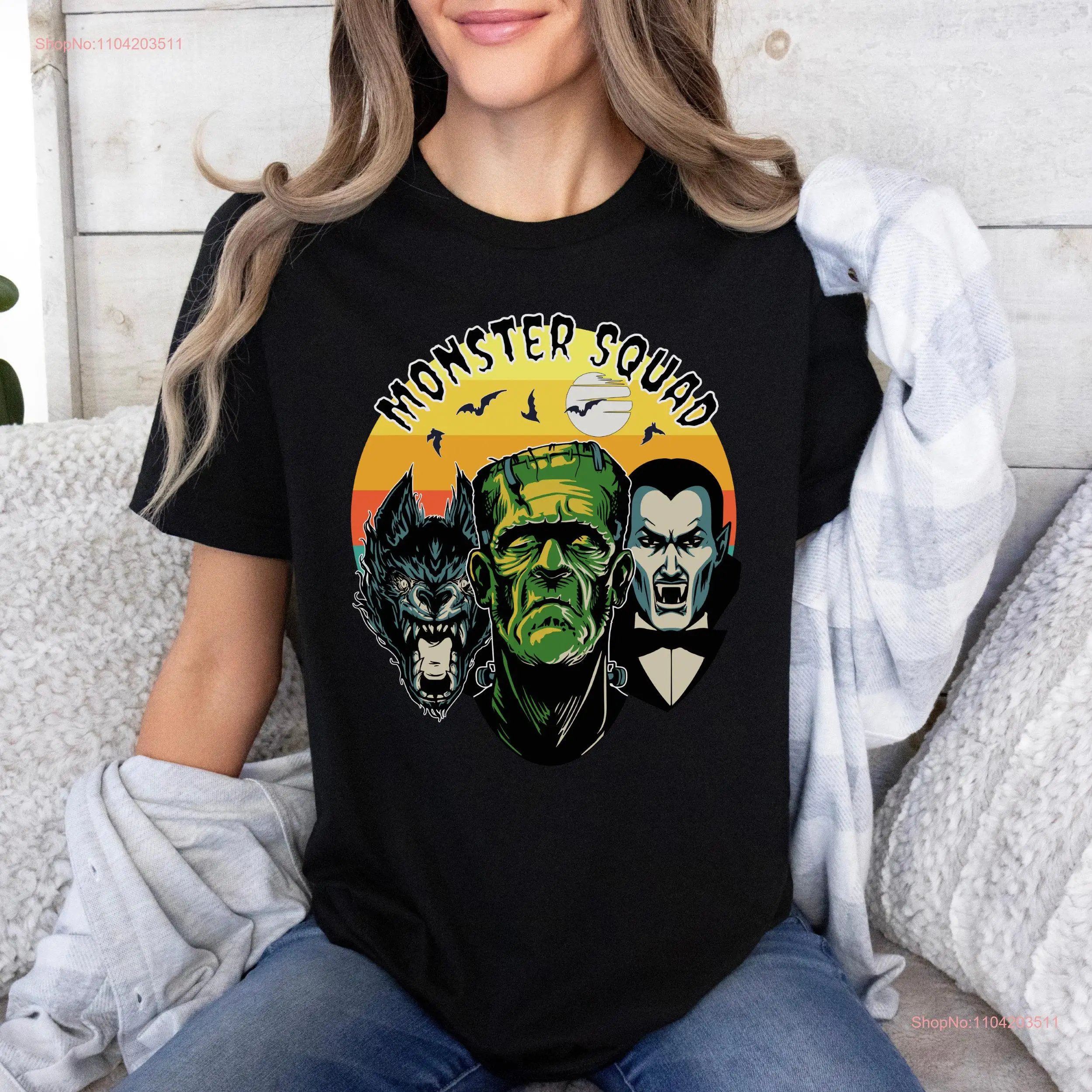 Horror Classic Monsters T Shirt Frankenstein Dracula Wolfman Fan Goth Vintage Style long or short sleeves