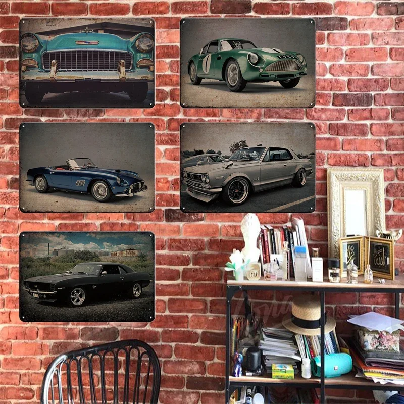Racing Car Posters Wall Art Stickers - Vintage Vehicle Metal Tin Sign Plaque Retro Tin Painting Home Decor for Garage and Bar