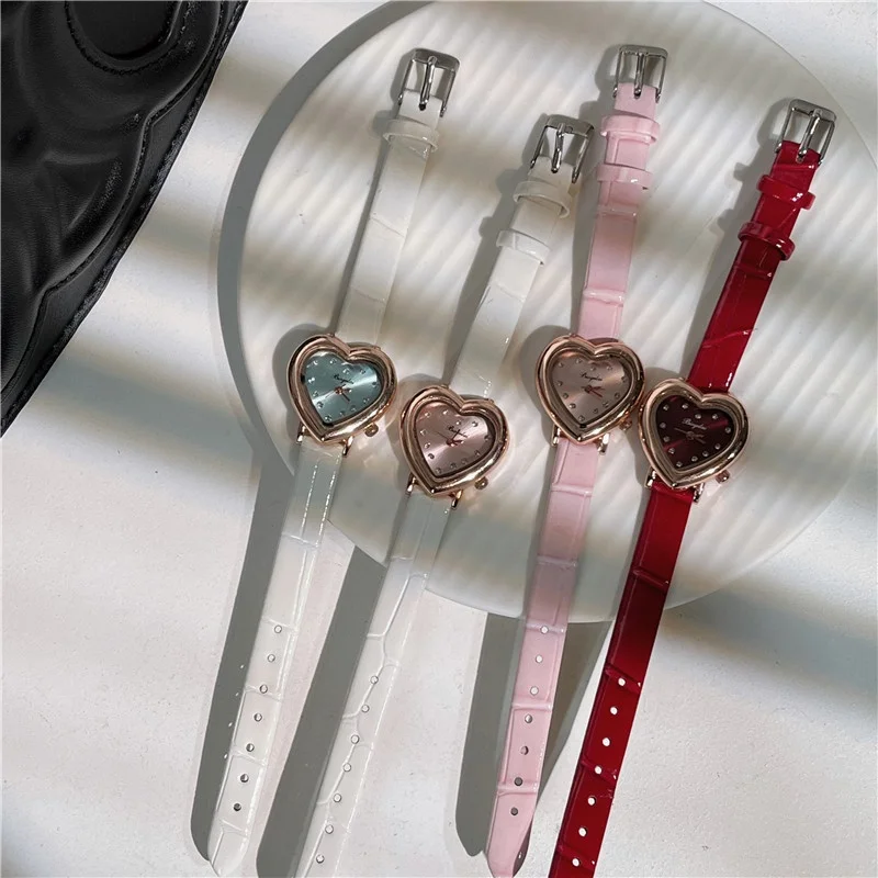 Women Multicolored Heart Shaped Dial Watch Luxury High-end Diamond Quartz Watches