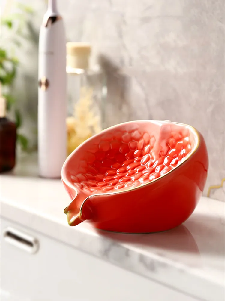 Red Pomegranate Ceramic Soap Dish, Soap Holder, Bathroom Set Supplier, Toilet Decorations