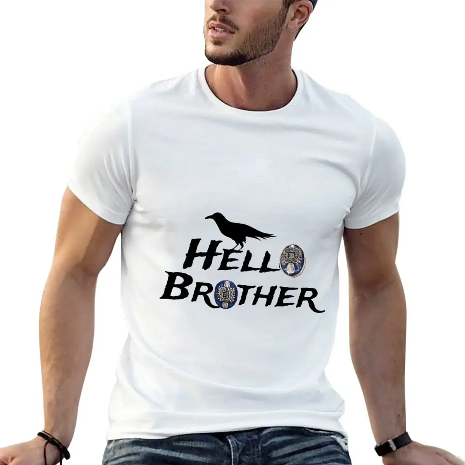 Hello Brother Crest and Raven T-Shirt tees blacks sports fans mens t shirt graphic