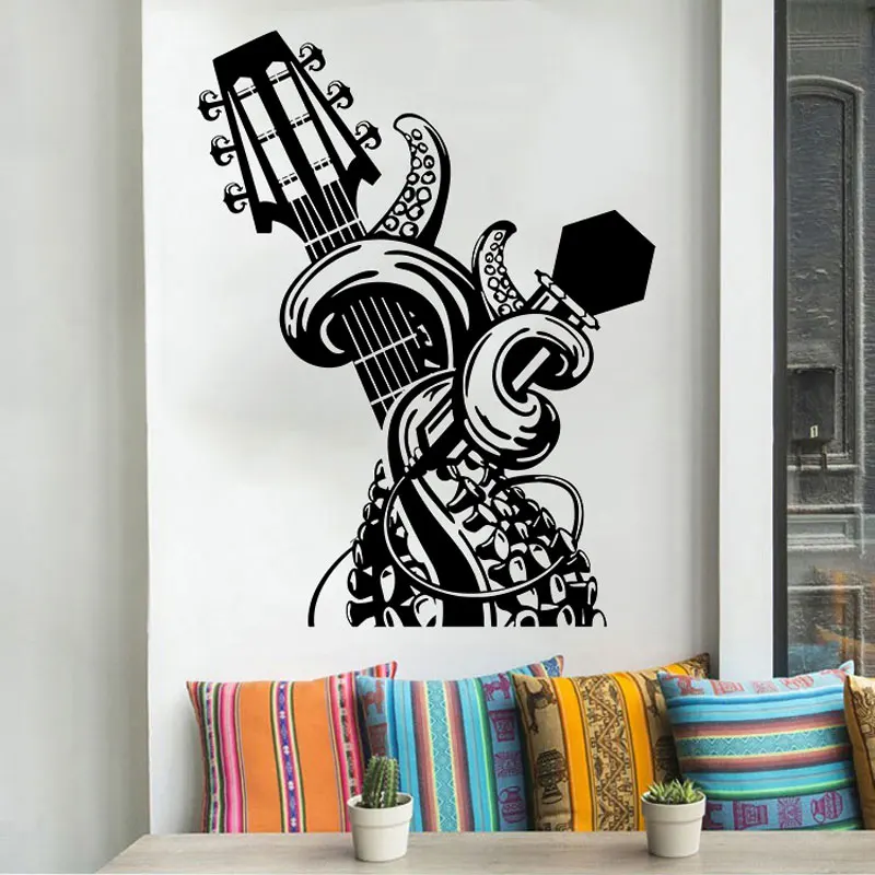 

Vinyl wall stickers, octopus, guitar decals, music art stickers unique murals music room home living room fashion decorationGT15