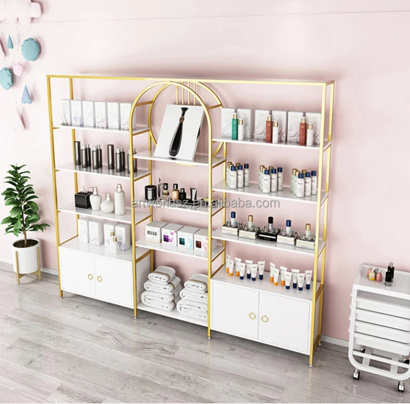 Artworld Op Maat Gemaakte 4 Tier Cosmetische Winkel Display Teller Nagellak Display Planken Huidverzorging Make-Up Muur Display Rack