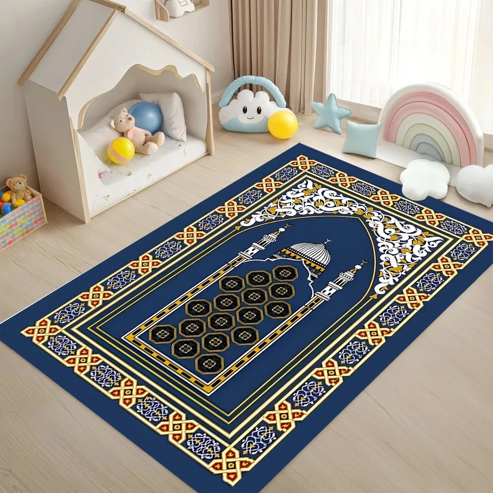 Islamic Pattern Decorative Prayer Rug for Home Floor Mat Mosque Arch Lantern Vintage Ornament Print Stylish Living Room Bedroom