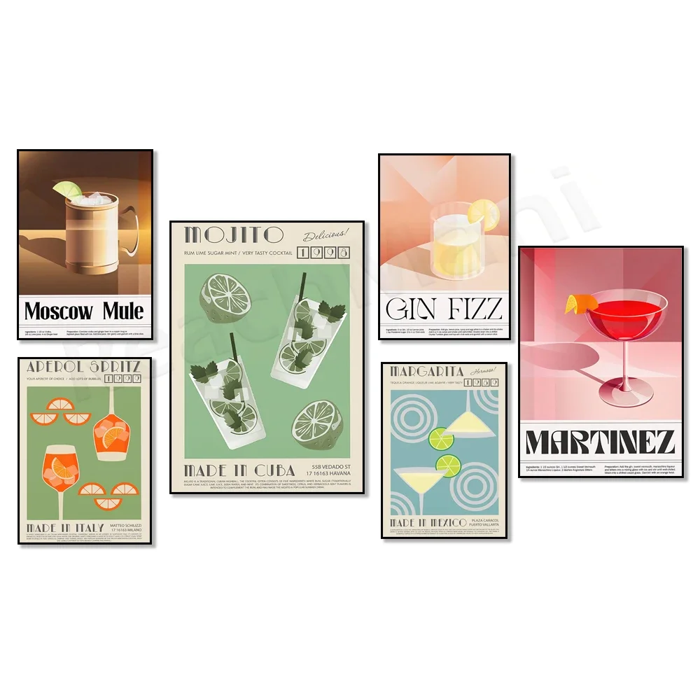 طباعة كوكتيل، مارغريتا، جين، موهيتو، طباعة ملصق البغل في موسكو، ملصق كوكتيل، فن البار، ديكور بار المنزل