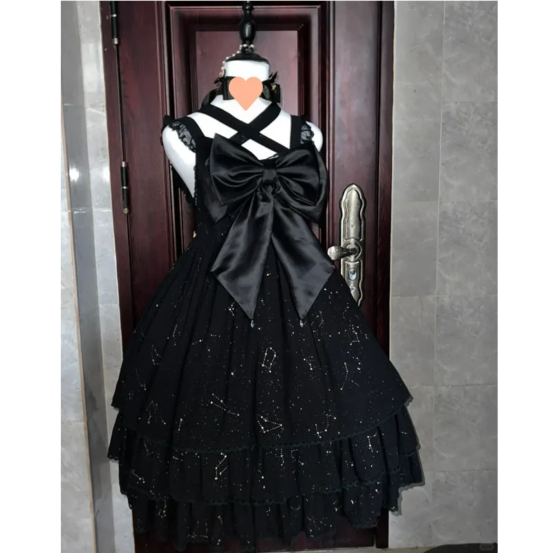 2026 New Japanese Lolita Jsk Dress Strap Women Starry Sparkle Constellation Print Kawaii Cosplay Party Elegant Princess Outfits
