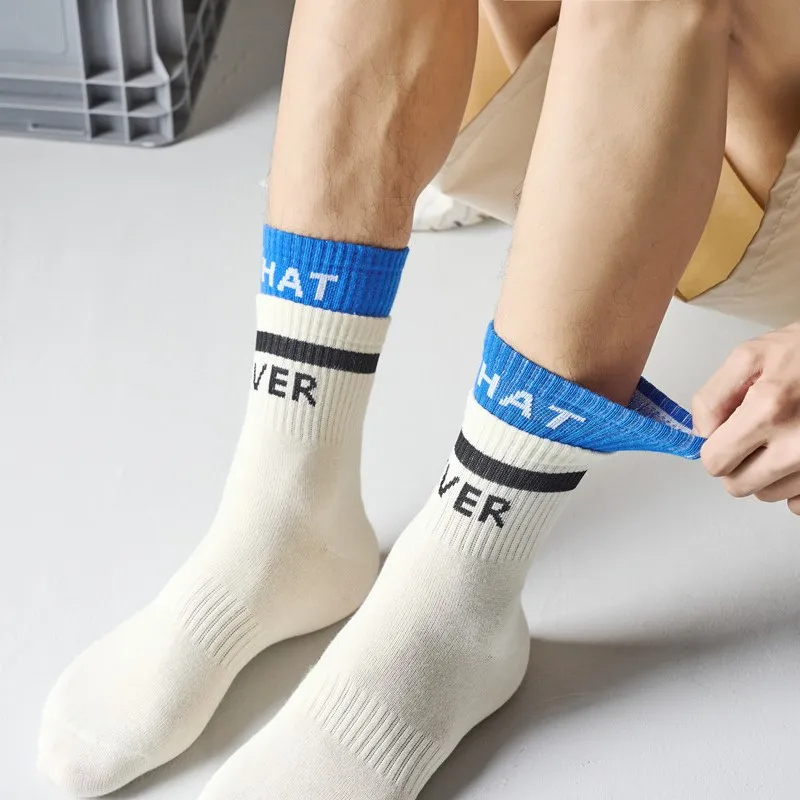 Couple Stockings Double Layer Socks Color Matching Sock Unisex Middle Barrel Sports Socks Breathable Stockings Letter Printing