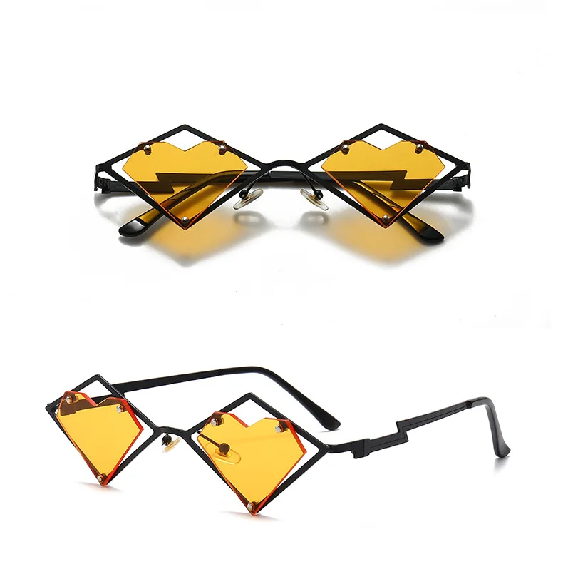 Metallrahmen Herz randlose Sonnenbrille Frauen Männer Steampunk Luxusmarke Sonnenbrille weibliche Farbverlauf Hip Hop Brillen UV400 Farben – Detail 10
