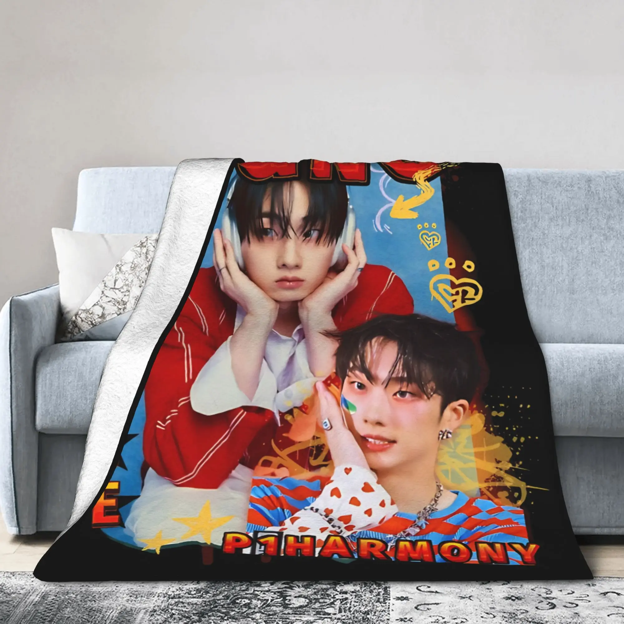 P1Harmony Jiung Red Gravity Korean Group Blanket Coral Fleece Plush Portable Warm Throw Blanket for Bedding Office Bedding Throw