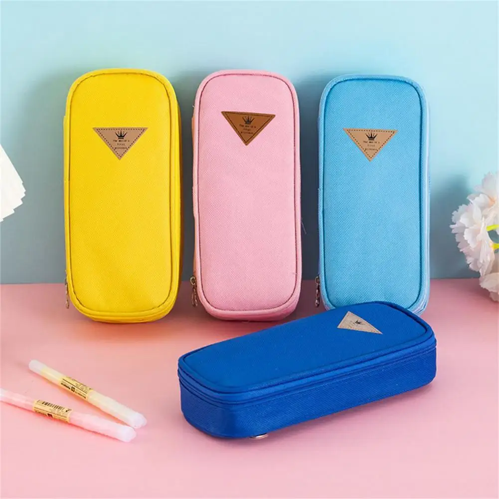 Stationery Box Large Capacity Solid Color Oxford Cloth Triangular Pattern Pencil Bag Student Prize