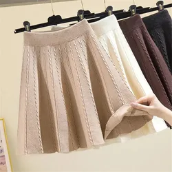 Jupe Courte Plissée en Tricot pour Femme, Vêtement Chaud, artificiel astique, Taille Haute, Pull, Couleur Unie, Ogo deau, Lit, Mini Jupe, Automne Hiver