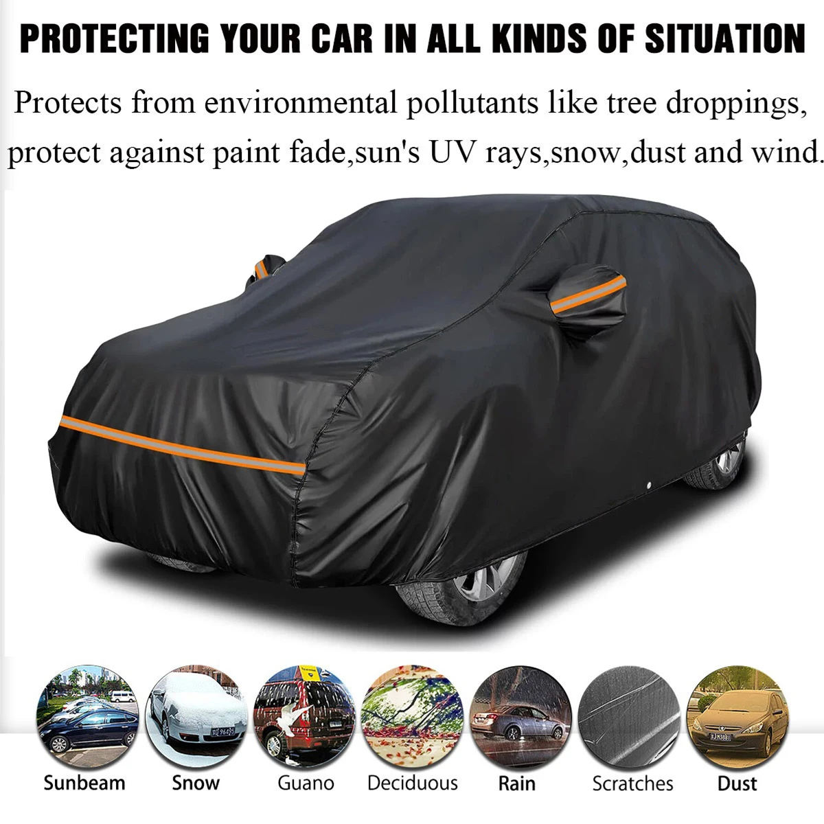 Copertura per auto Pioggia Protezione solare Esterna Impermeabile UV Neve Resistente alla polvere Nero 210T Per Toyota Highlander 2007-2025