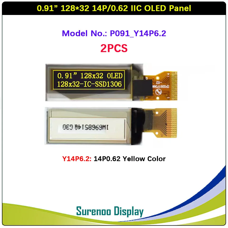 0,91 "12832 128*32 14Pin 14P 0,62 Pin de soldadura SSD1306 IIC I2C PMOLED Panel de módulo de pantalla OLED